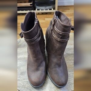 Sugar Brown Suede-Look Ankle Booties with Side Zipper